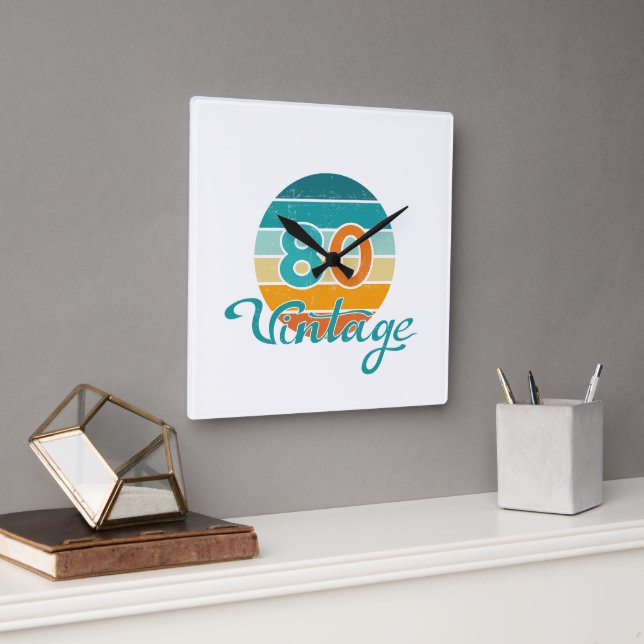 Retro Sunset 80 Vintage Distressed Square Wall Clock (Office)