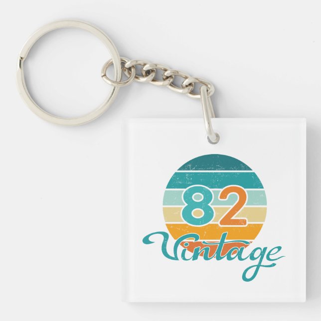 Retro Sunset 82 Vintage Distressed Keychain (Front)