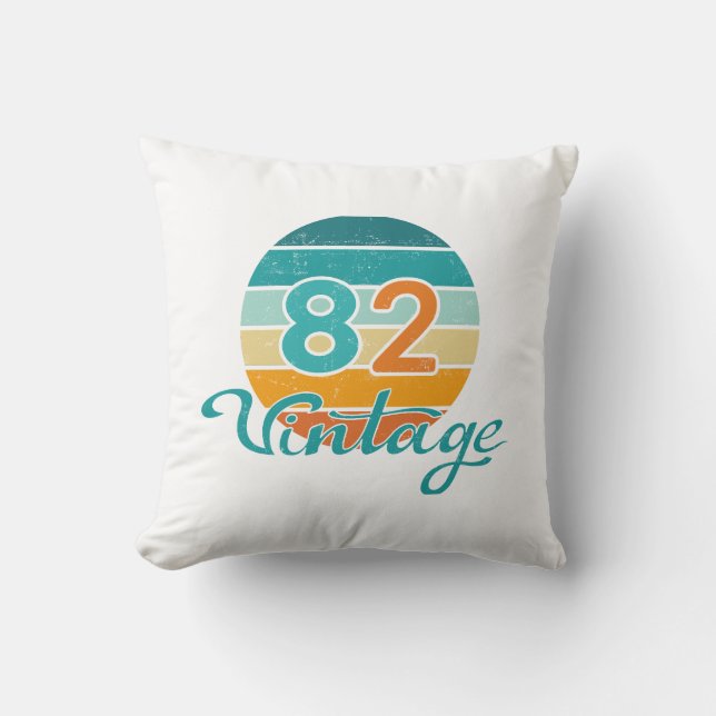 Retro Sunset 82 Vintage Distressed Throw Pillow (Front)