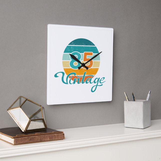 Retro Sunset 85 Vintage Distressed Square Wall Clock (Office)