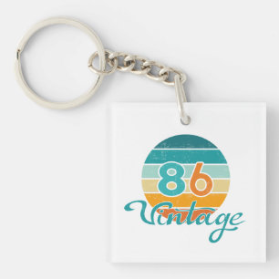Retro Sunset 86 Vintage Distressed Keychain