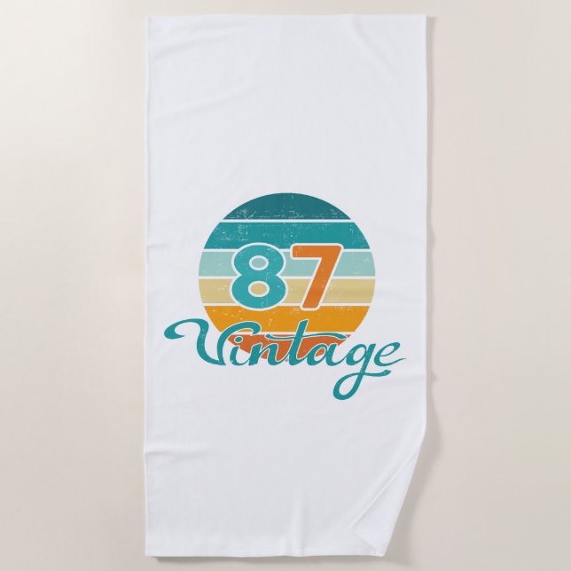 Retro Sunset 87 Vintage Distressed Beach Towel (Front)