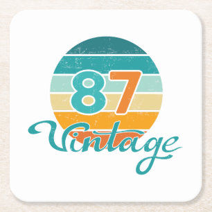Retro Sunset 87 Vintage Distressed Square Paper Coaster