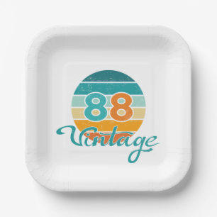 Retro Sunset 88 Vintage Distressed Paper Plate