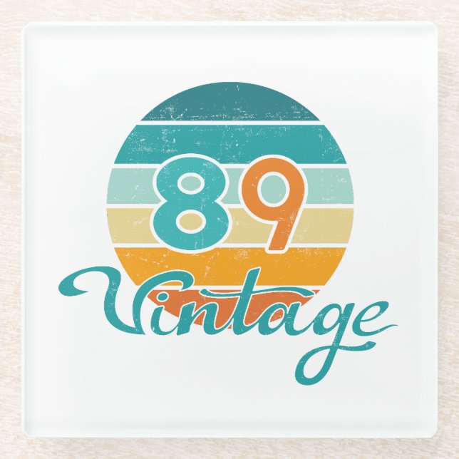 Retro Sunset 89 Vintage Distressed Glass Coaster (Front)