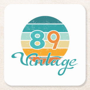 Retro Sunset 89 Vintage Distressed Square Paper Coaster