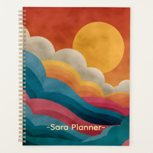 Retro Sunset Abstract Planner   Custom Name