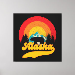 Retro Sunset Alaska Juneau Bear Mountains Wild AK Canvas Print