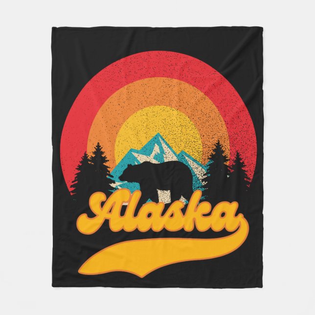 Retro Sunset Alaska Juneau Bear Mountains Wild AK Fleece Blanket (Front)