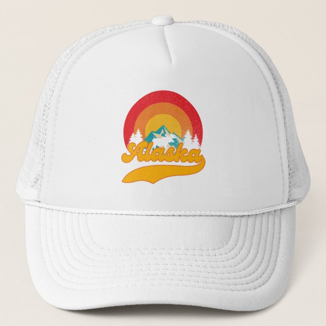 Retro Sunset Alaska Juneau Moose 0Mountains Wild Trucker Hat (Front)