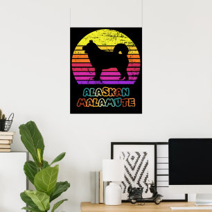 Retro Sunset Alaskan Malamute Poster