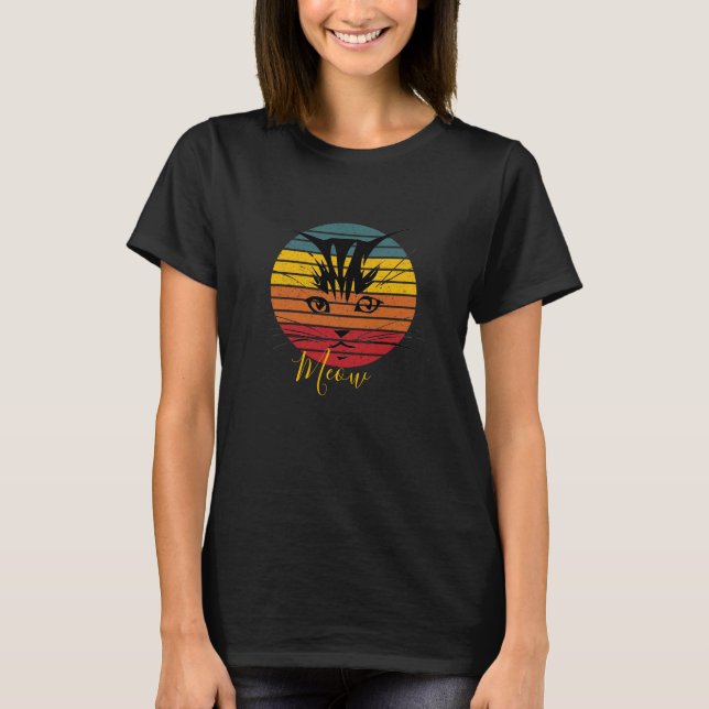 Retro sunset and cat T-Shirt (Front)