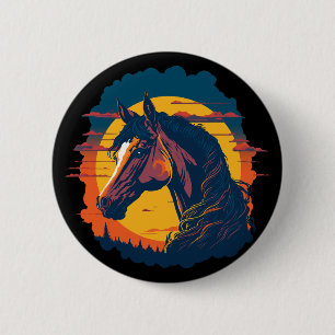 Retro Sunset And Horse Face 2 Inch Round Button