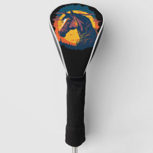 Retro Sunset And Horse Face Golf Head Cover