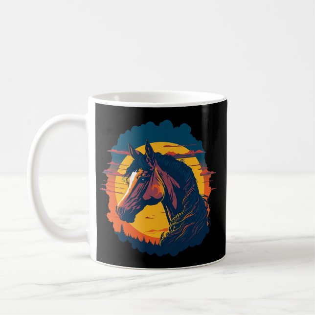 Retro Sunset And Horse Head Coffee Mug (Left)