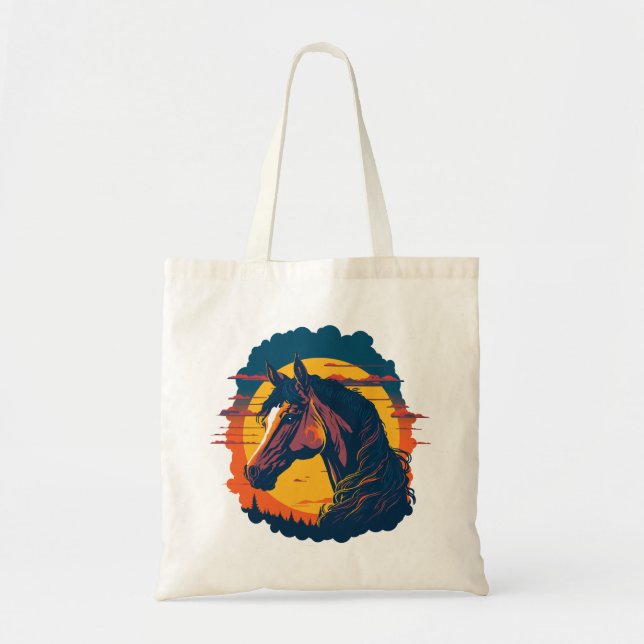 Retro Sunset And Horse Head Tote Bag (Front)