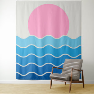 Retro Sunset and Waves Tapestry