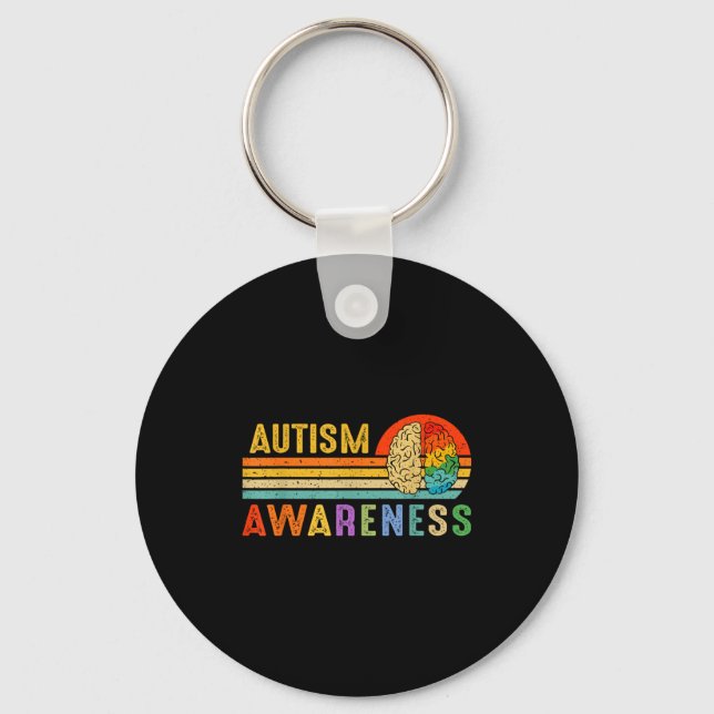 Retro Sunset Autism Awareness Neurodiversity Spect Keychain (Front)