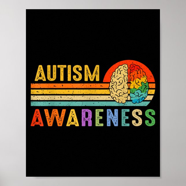 Retro Sunset Autism Awareness Neurodiversity Spect Poster (Front)