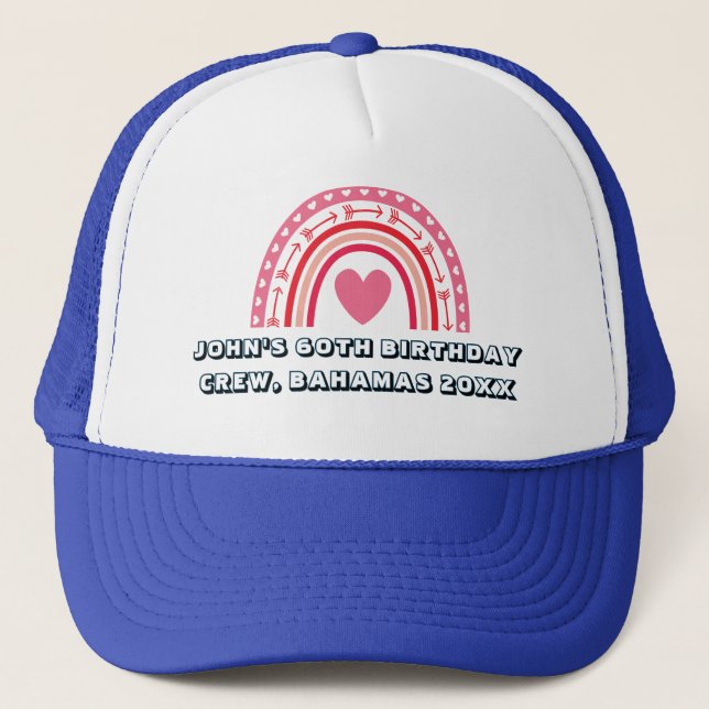 Retro Sunset Beach 60th 50th Birthday Crew Trucker Hat (Front)
