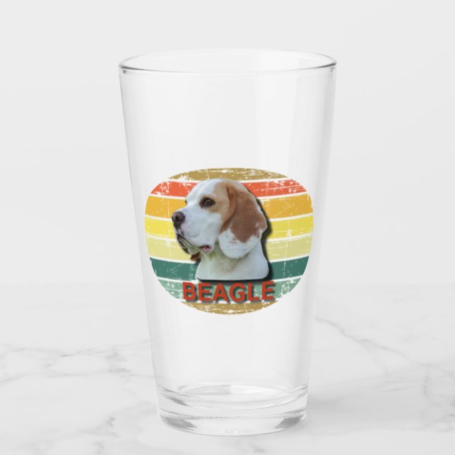 Retro Sunset Beagle Hound Dog  Glass (Front)