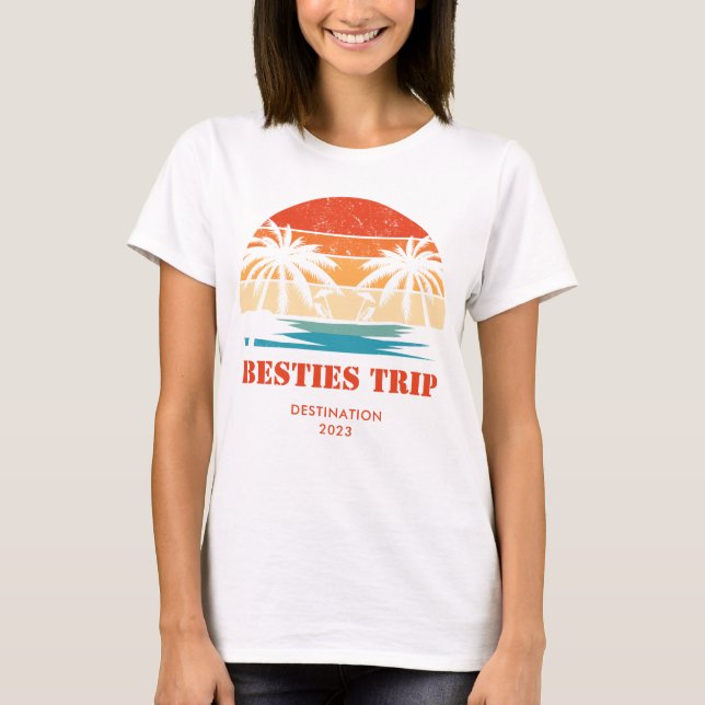 Retro sunset Besties Girls trip Matching T-Shirt (Front)