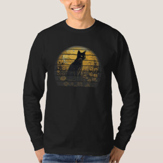 Retro sunset black yellow cat portrait wild flower T-Shirt