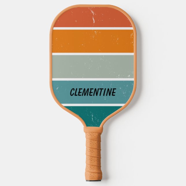 Retro Sunset Blue and Orange Personalized Pickleball Paddle (Front)