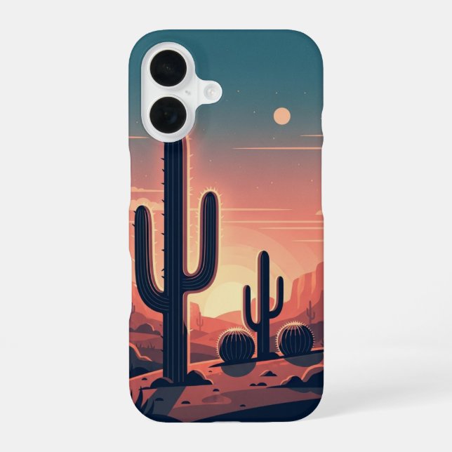 Retro Sunset Cacti iPhone 16 Case (Back)