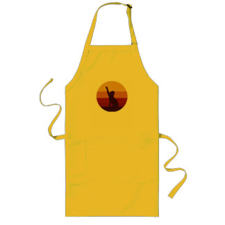 Retro Sunset Cat Silhouette | Vintage Aesthetic Ca Long Apron