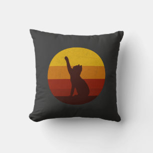 Retro Sunset Cat Silhouette Vintage Aesthetic Ca Throw Pillow