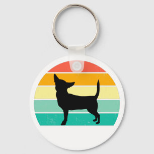 Retro Sunset Chihuahua Keychain