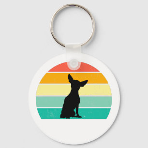 Retro Sunset Chihuahua Keychain