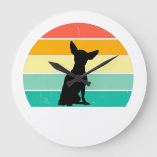 Retro Sunset Chihuahua  Large Clock