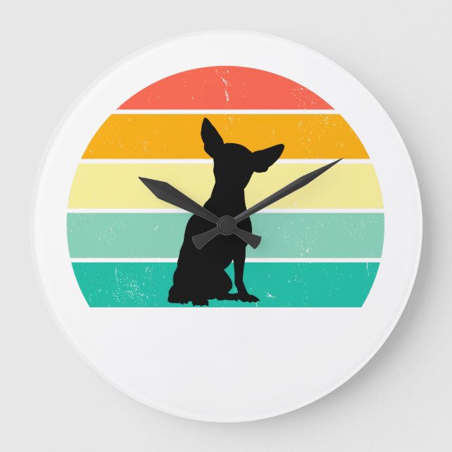 Retro Sunset Chihuahua  Large Clock (Front)