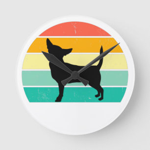 Retro Sunset Chihuahua Round Clock