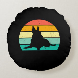 Retro Sunset Chihuahua   Round Pillow