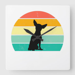 Retro Sunset Chihuahua Square Wall Clock