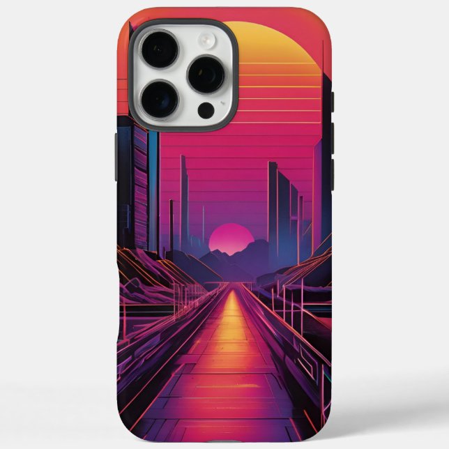 Retro Sunset City iPhone Case Vaporwave Aesthetic (Back)