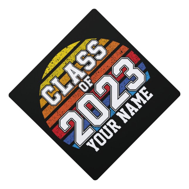 Retro Sunset Class of 2023 Graduation Cap Topper (Front)
