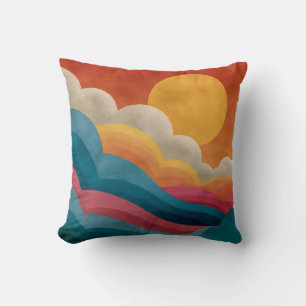Retro Sunset Clouds Abstract Bauhaus Pillow