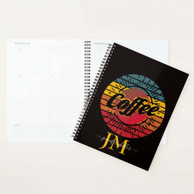 Retro sunset coffee  personalized planner (Display)