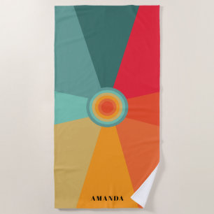 Retro Sunset Colour Palette Personalized Name  Beach Towel