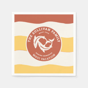 Retro Sunset Coral Beach Family Vacation Napkin