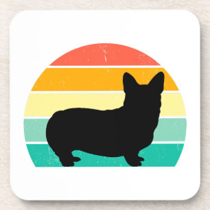 Retro Sunset Corgi   Coaster
