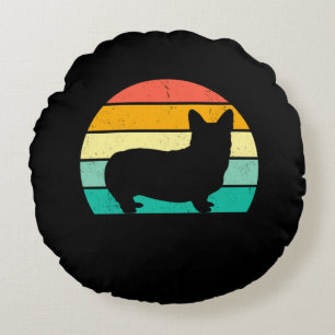Retro Sunset Corgi Round Pillow