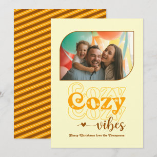 Retro Sunset Cozy Vibes Only Christmas Photo Holiday Card