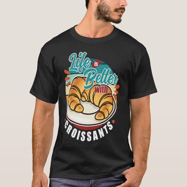 Retro Sunset Croissant Quote Food Fan T-Shirt (Front)