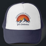 Retro Sunset Custom Family Vacation Group Matching Trucker Hat<br><div class="desc">Experience nostalgia with our customizable "Retro Sunset Family Vacation" matching trucker hat. Featuring a vibrant sunset behind majestic mountains,  this design can include your family name and destination,  perfect for trips,  reunions,  or summer adventures. Celebrate togetherness in style and make unforgettable memories. Ideal for photo ops and keepsakes.</div>