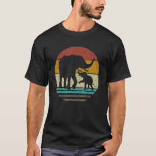 Retro Sunset Cute Elephants Mom Baby Zoologist Bir T-Shirt
